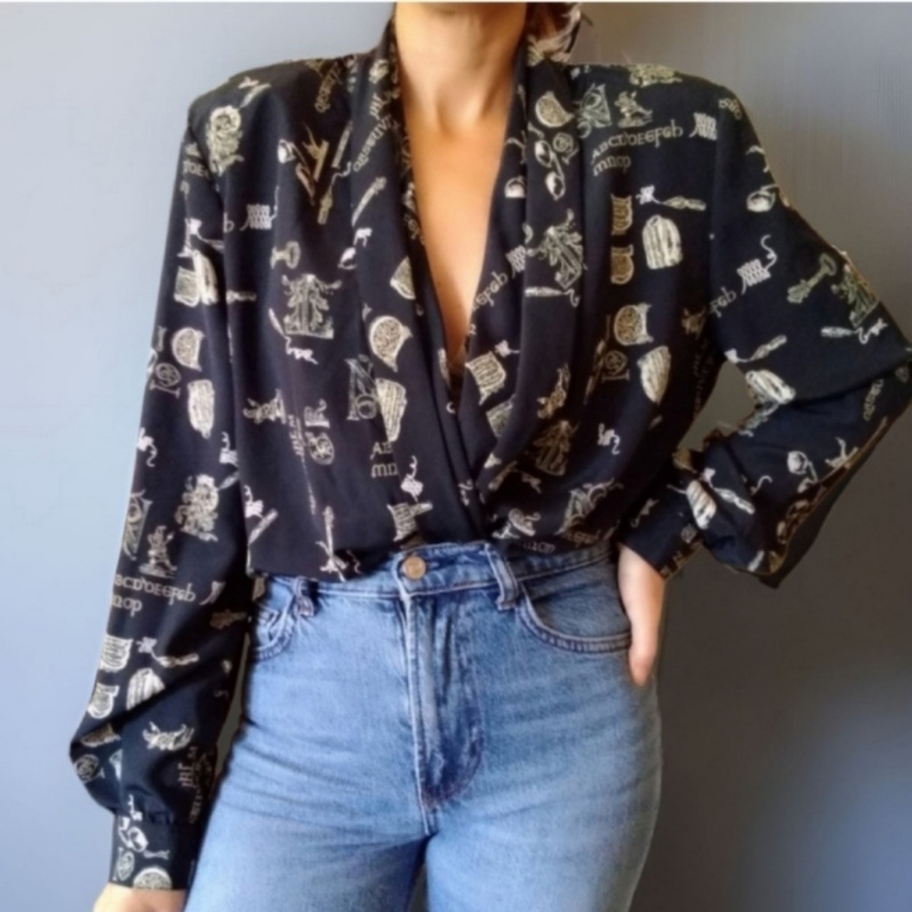 Vtg Drape Blouse - Picture 4 of 10